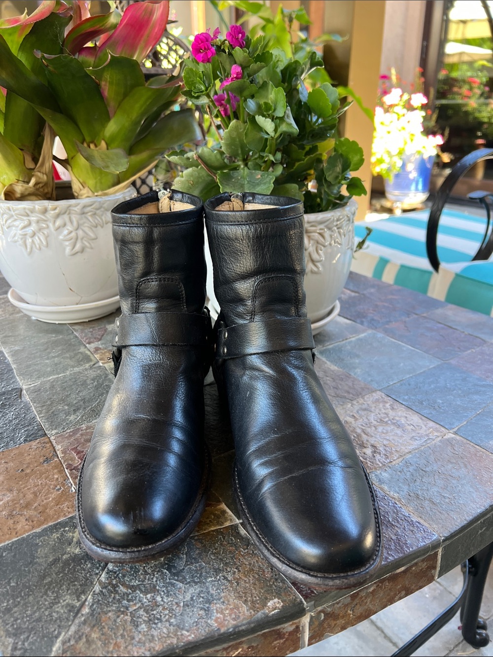 Frye Phillips harness Black Leather Ankle Boots 8 - Picture 2 of 8